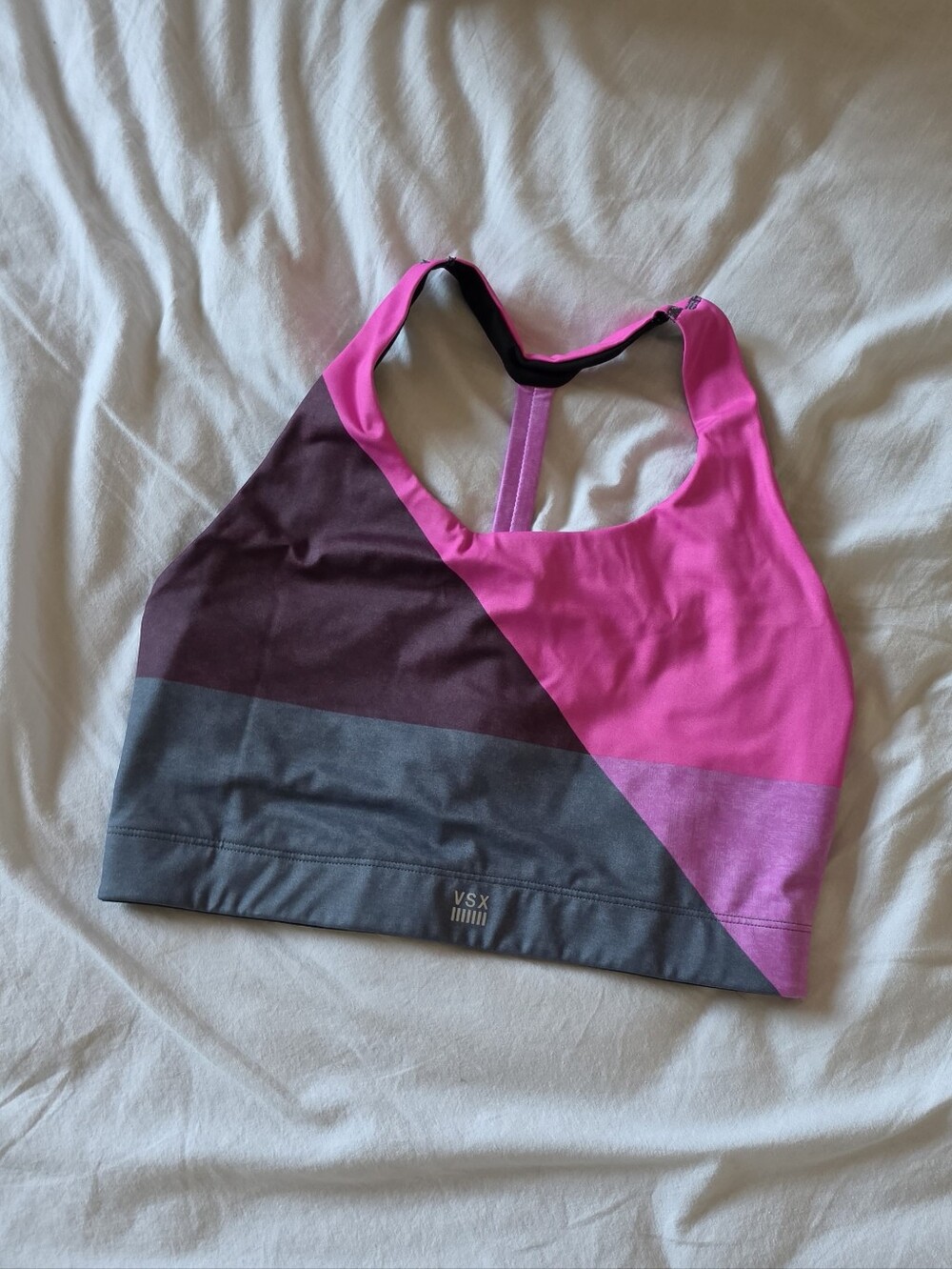 VSX Colorblock Racerback Sports Bra in Pink and Gray